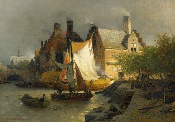 Anlegende Boote by Andreas Achenbach